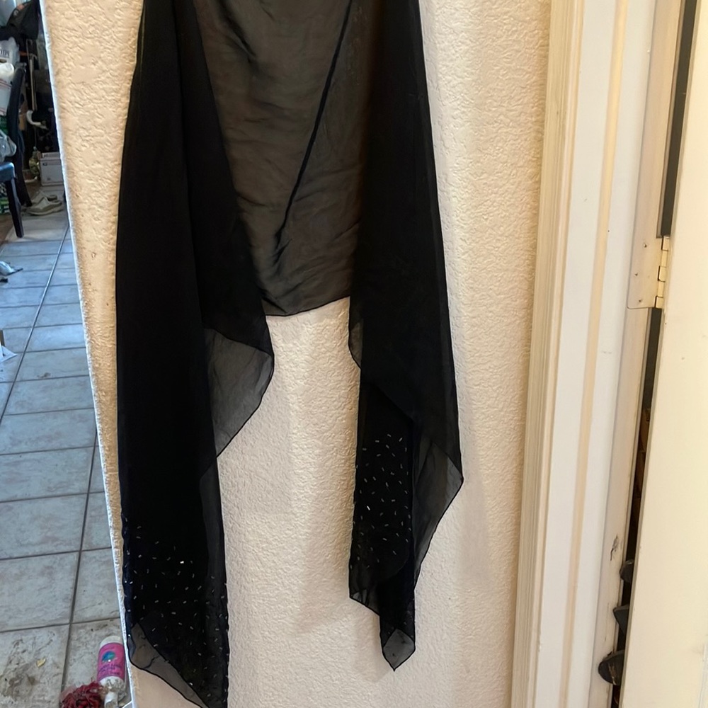 Beaded edge dressy black scarf
